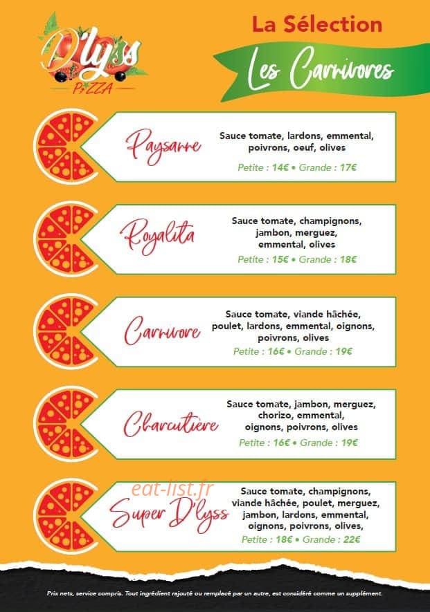 D'lyss Pizza — carte page 3