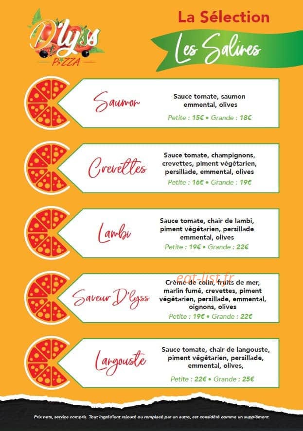 D'lyss Pizza — carte page 1