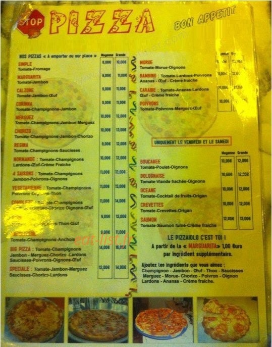 Stop Pizza — carte page 1