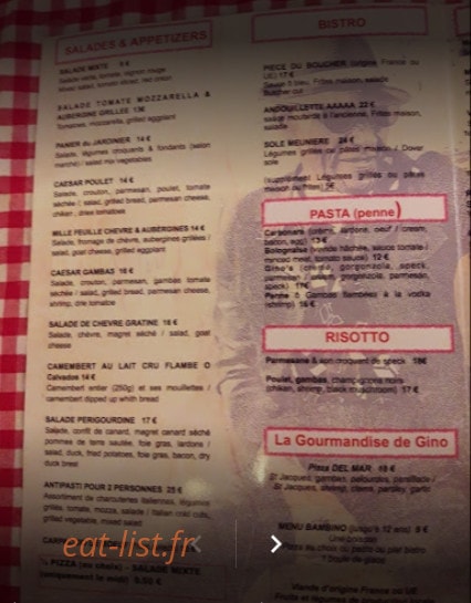Gino pizza — carte page 1