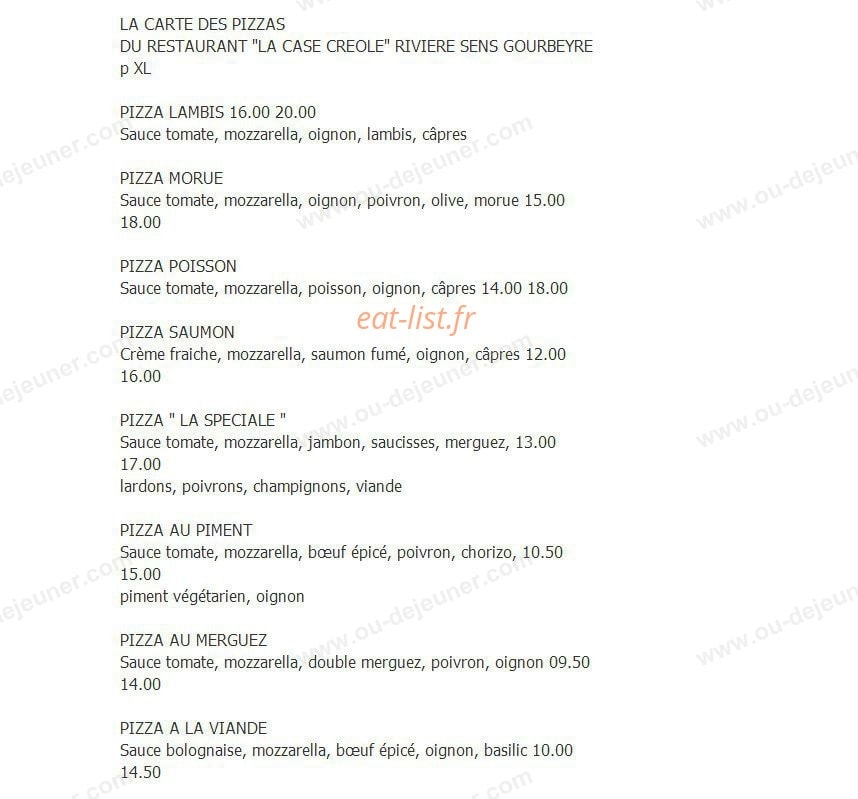 La Case Creole — carte page 1