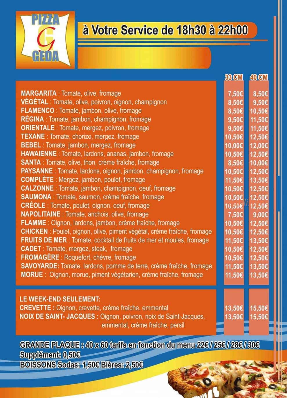 Geda pizza — carte page 1