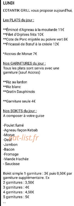 L'Otantik Grill — carte page 1