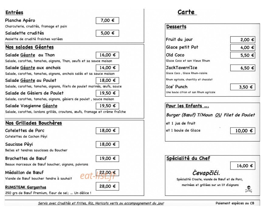 JackTavern — carte page 1