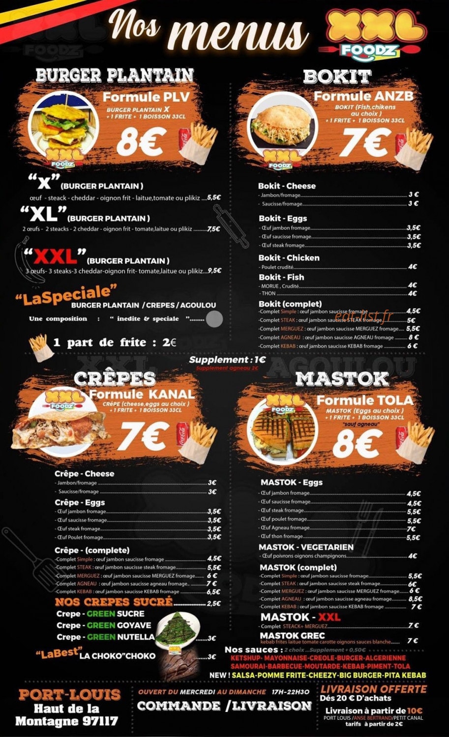 XXL FOoDz — carte page 1