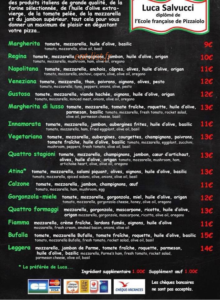 Carte et menu de Al forno di Luca à Saint Francois — Les pizzas