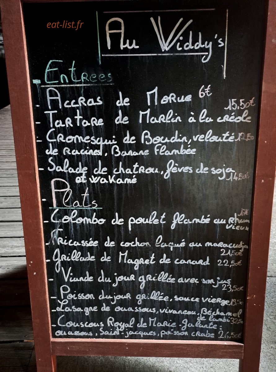 Au Widdy's — carte page 1