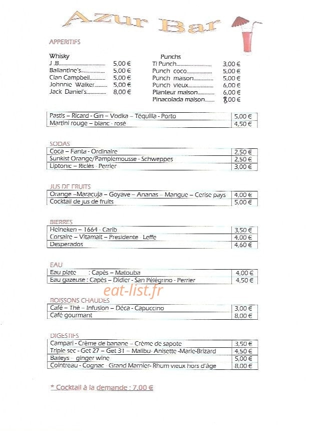 Azur Chez Vincent — carte page 1