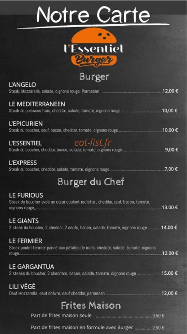 L'essentiel burger — carte page 1