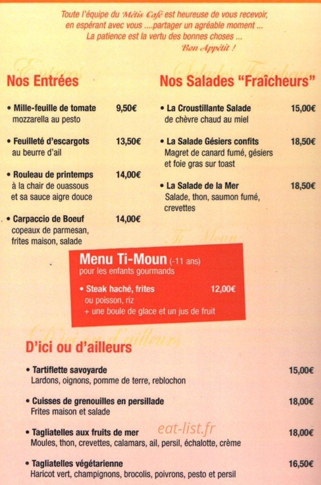 Le Metis Café — carte page 1