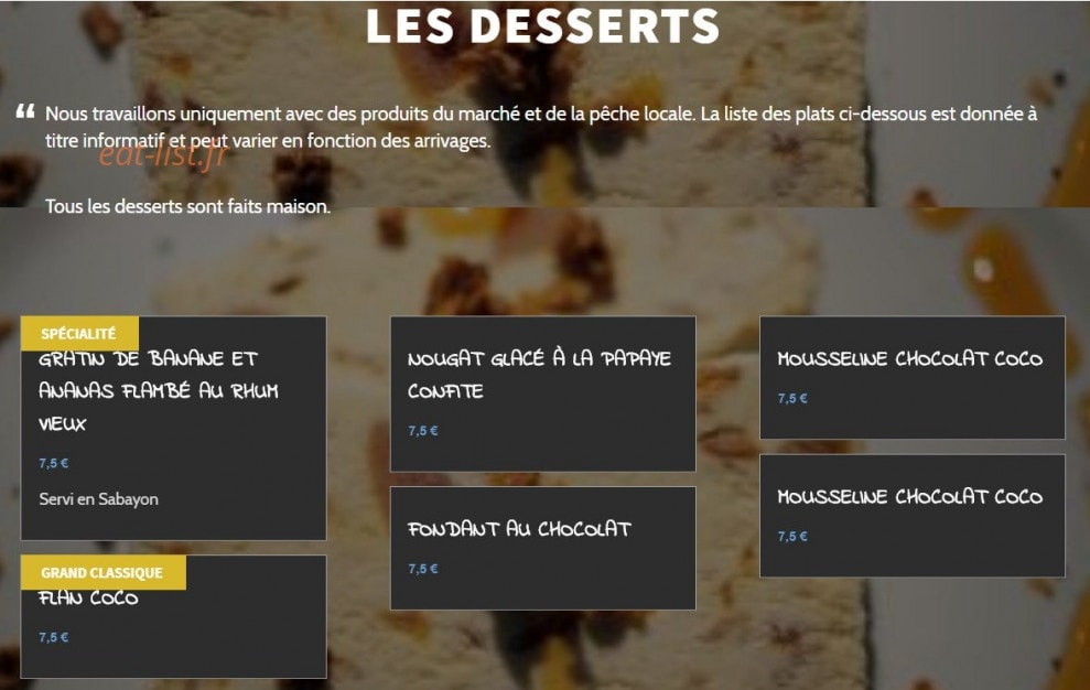 Carte et menu de Les frères de la côte à Saint Francois — Les desserts