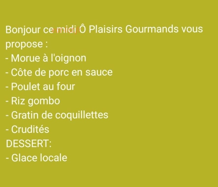 Ô Plaisirs Gourmands — carte page 1