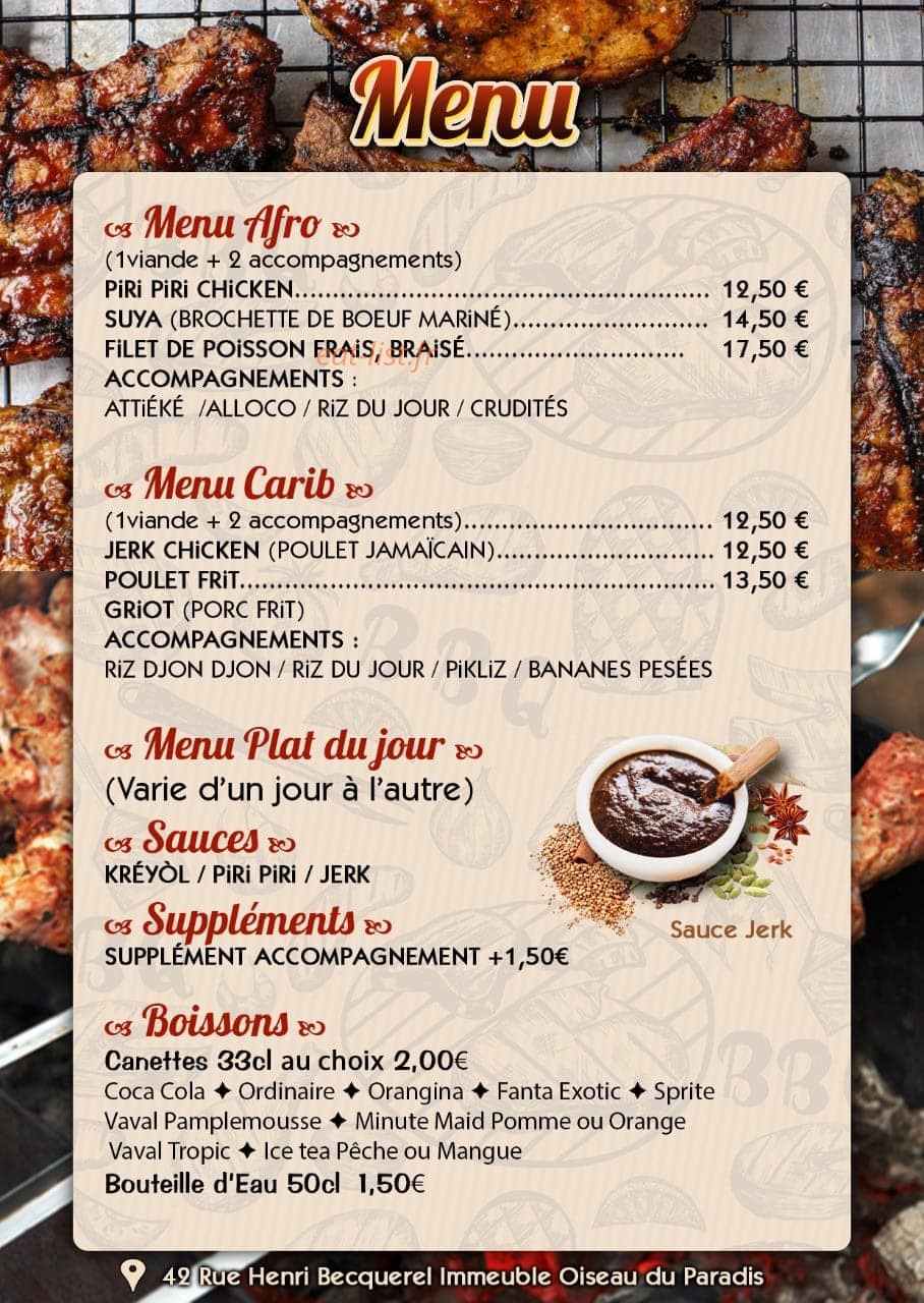 Afro Grill — carte page 1