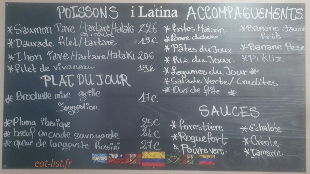 Carte et menu de Restaurante i Latina à Baie Mahault — Les poissons, accompagnements e sauces