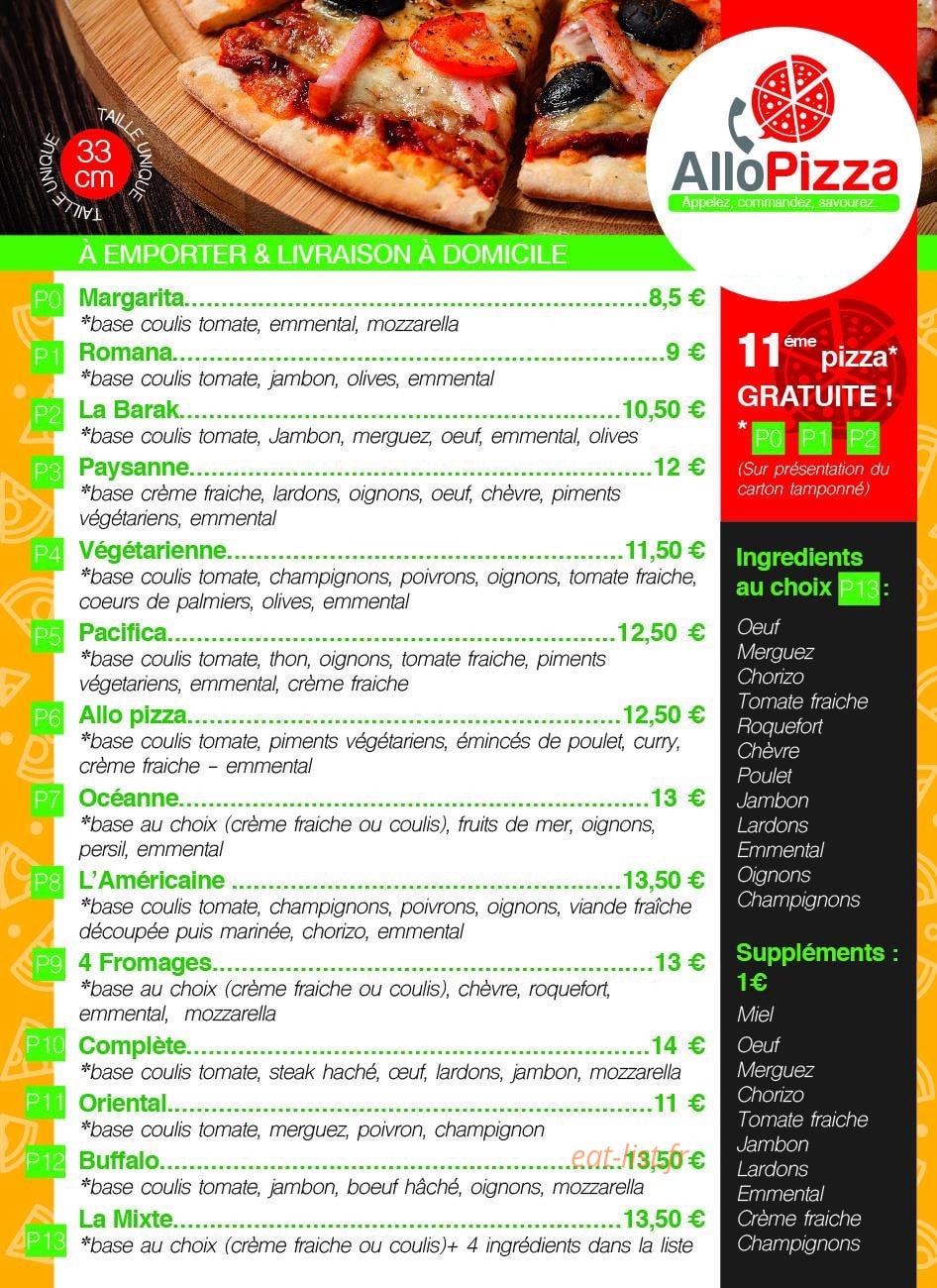 Allo Pizza — carte page 2