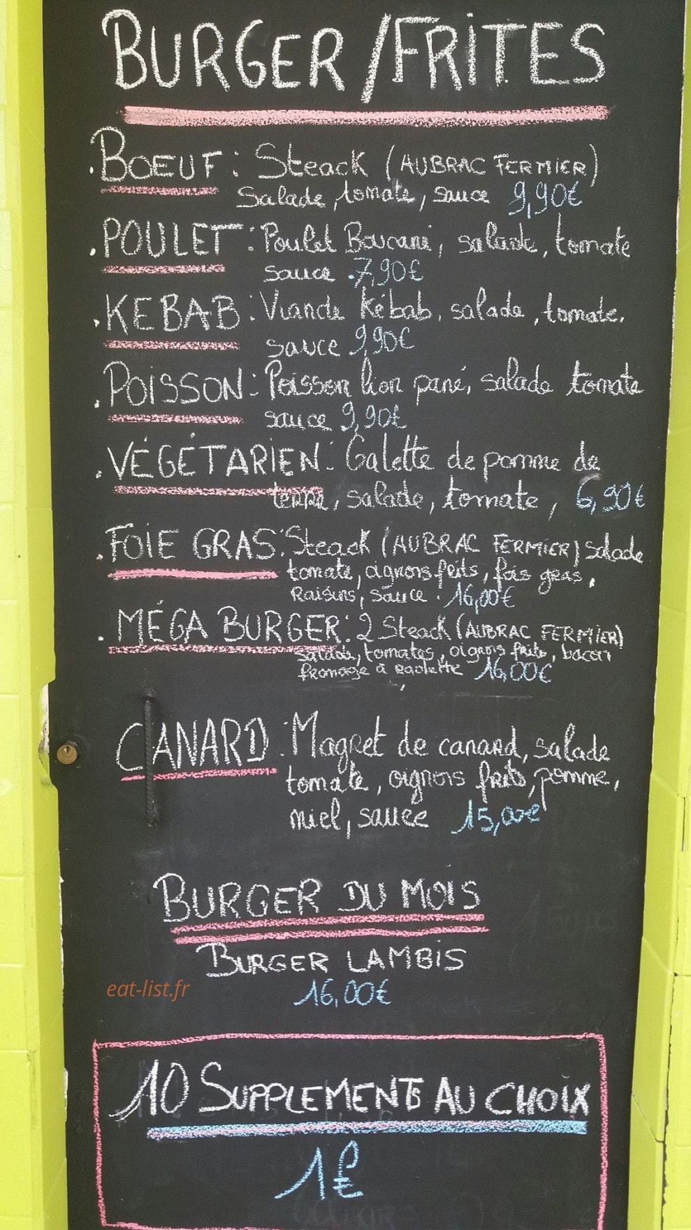 Kaz a pat burger — carte page 1