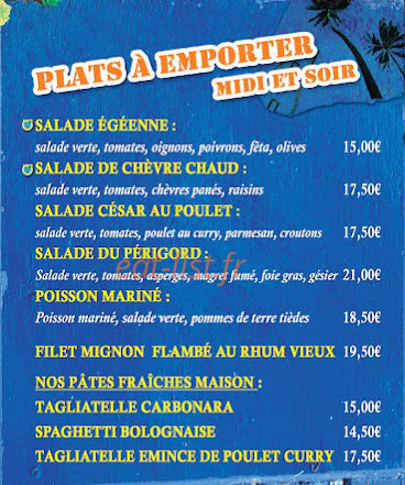 Carte et menu de Mahina à Deshaies — Les plats à emporter