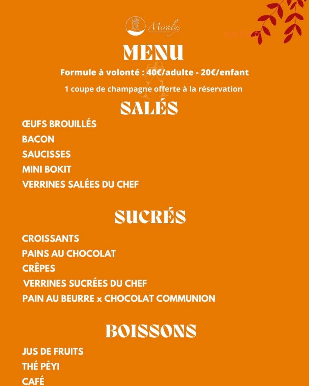 Miralys Restaurant — carte page 1