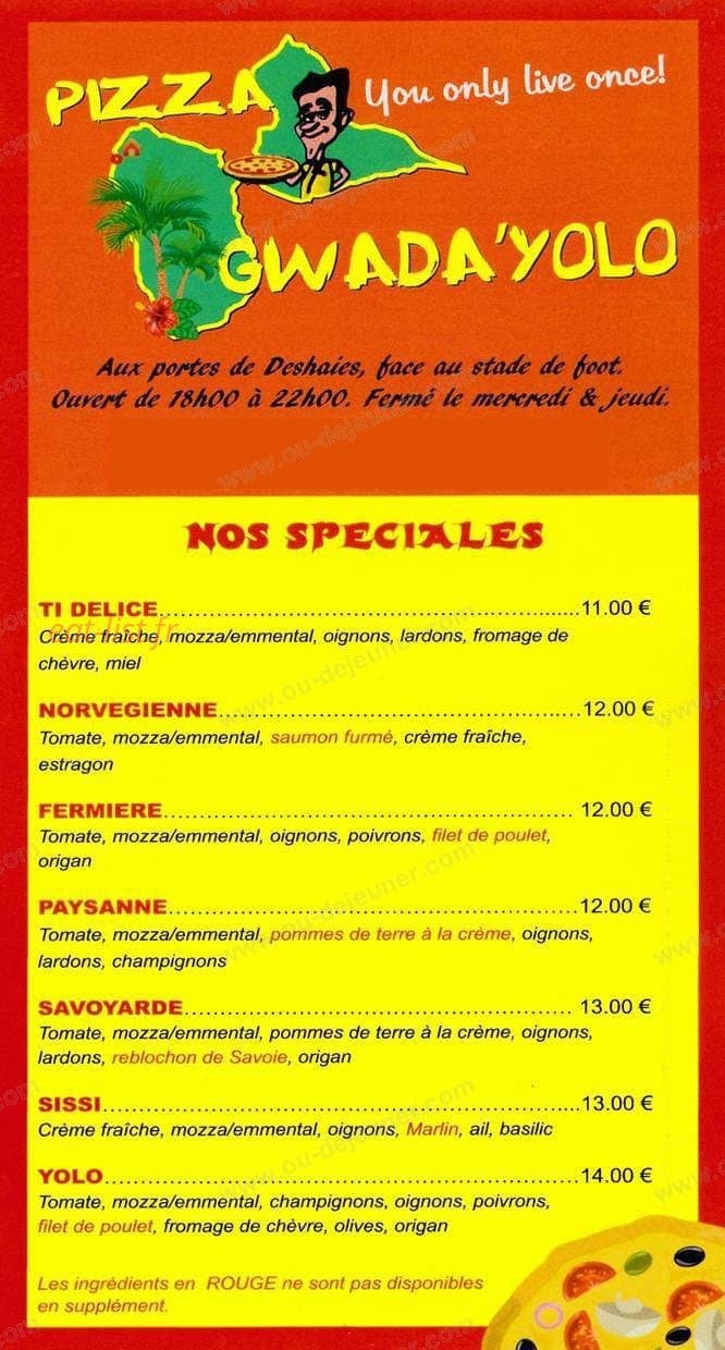 Pizza Gwada'Yolo — carte page 1