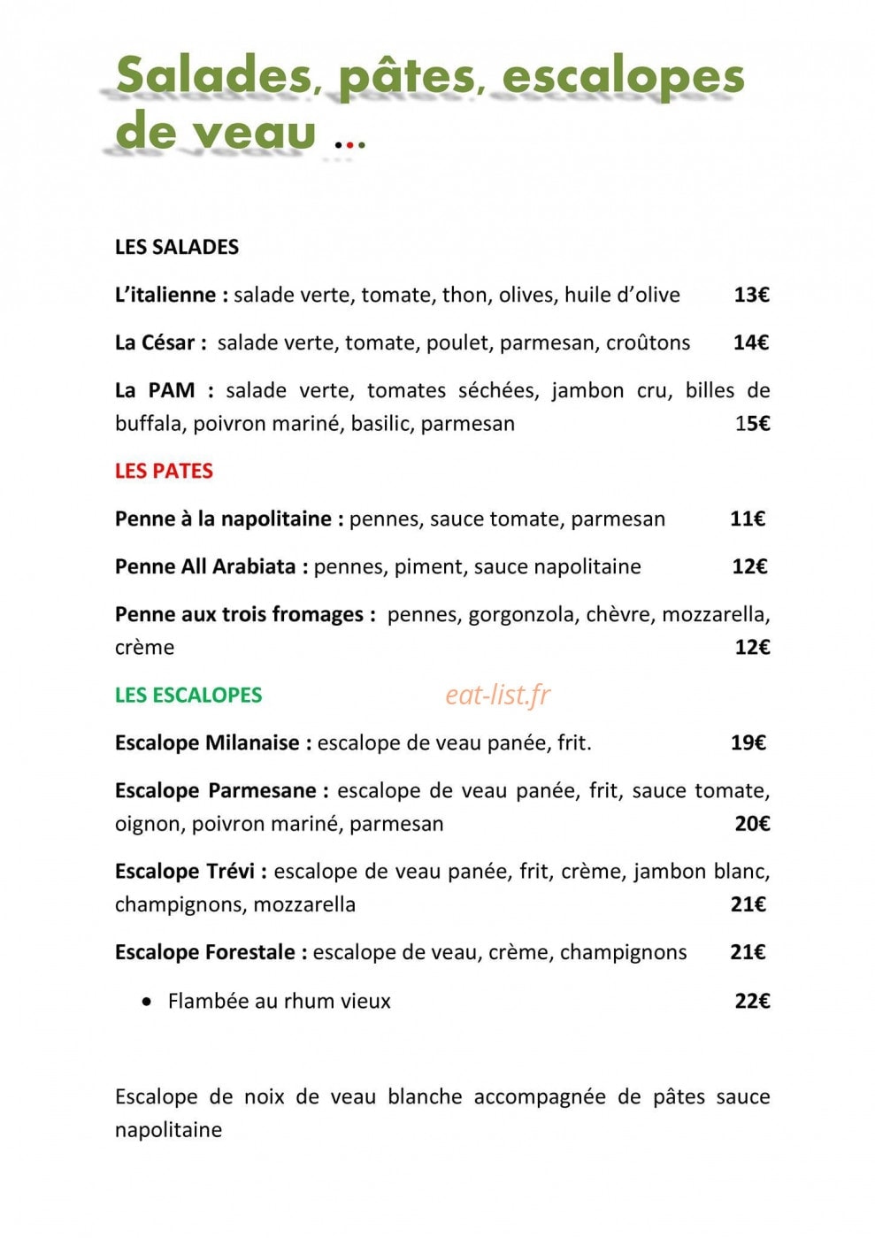 Pizzéria Pam — carte page 3