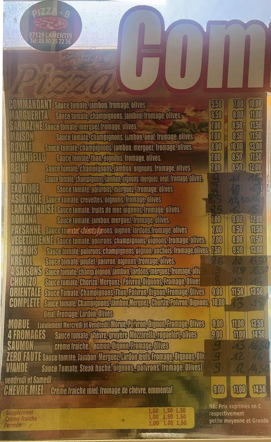 Carte et menu de Pizza B à Lamentin — Pizzas