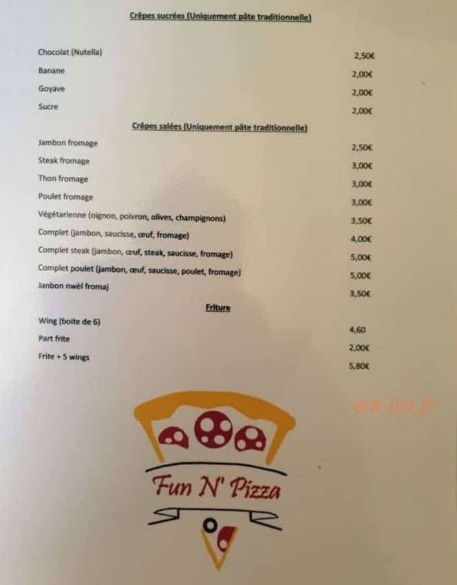 Fun N' Pizza — carte page 1