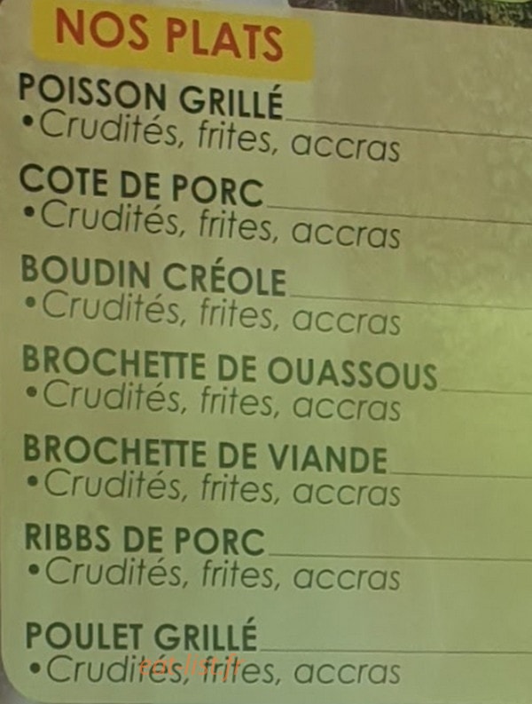 Le Cabana Grill — carte page 1