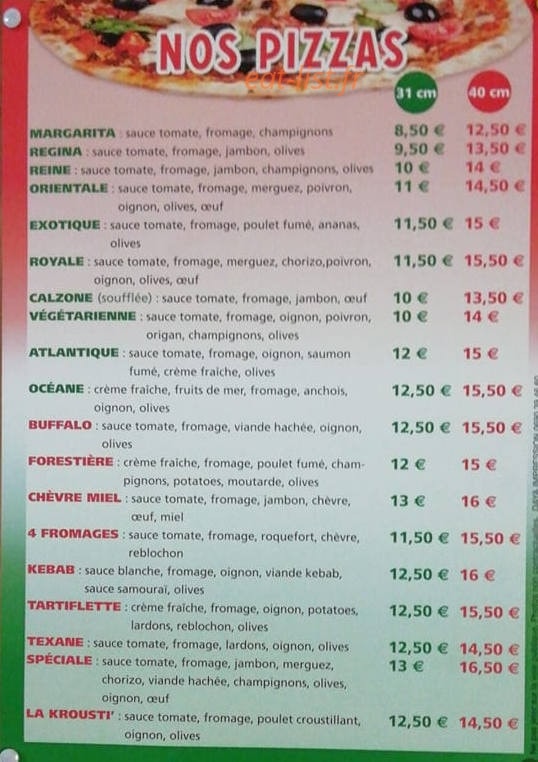 Krousti'pizza — carte page 1