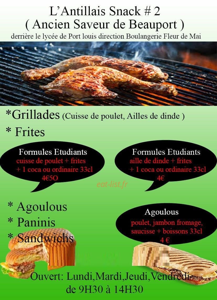 L'antillais Snack — carte page 1