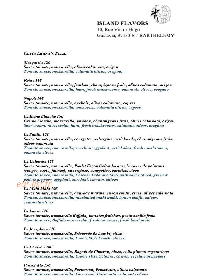 Island Flavors — carte page 1