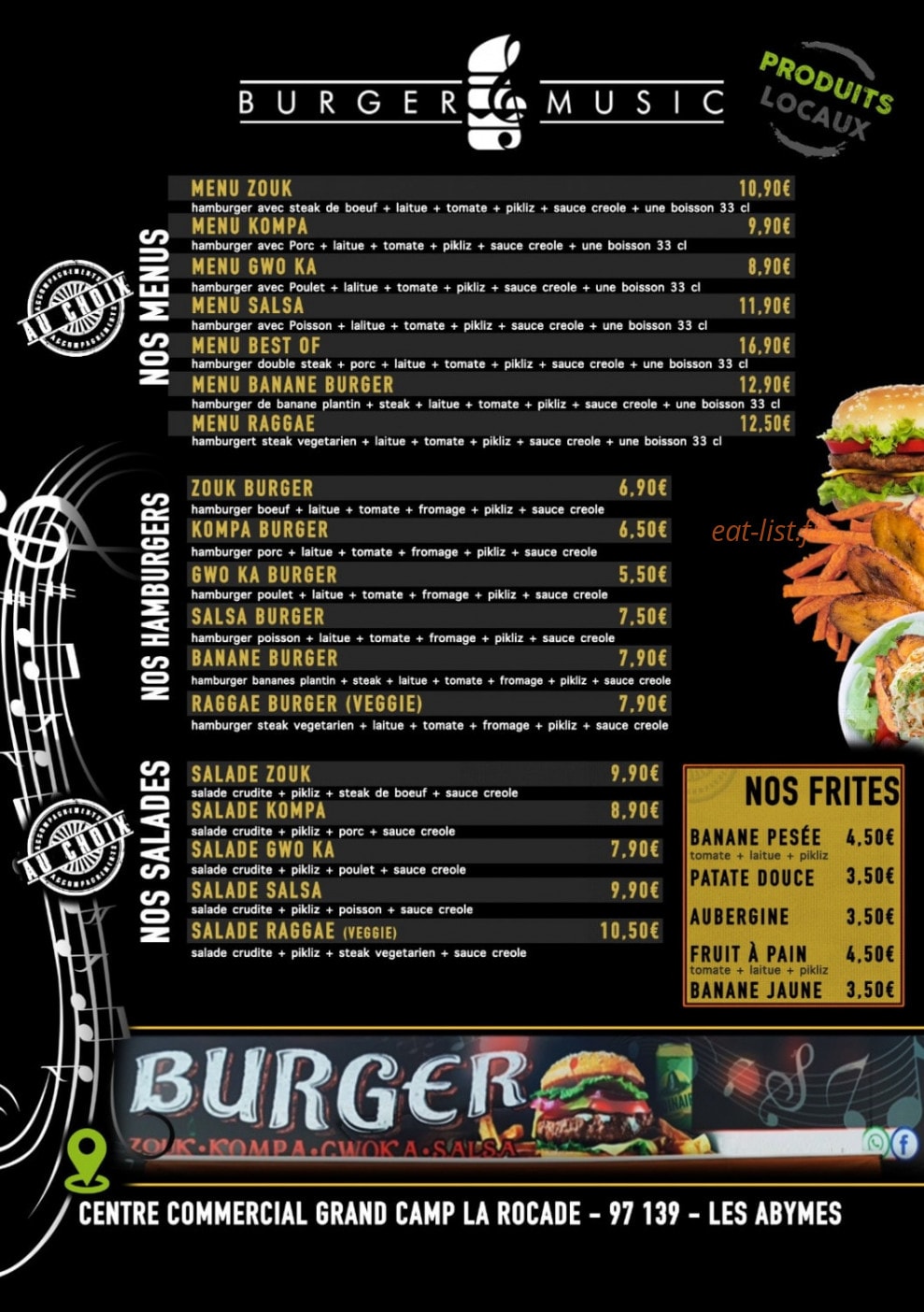 BurgerMusic — carte page 1