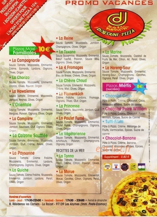 Dixcount Pizza — carte page 1