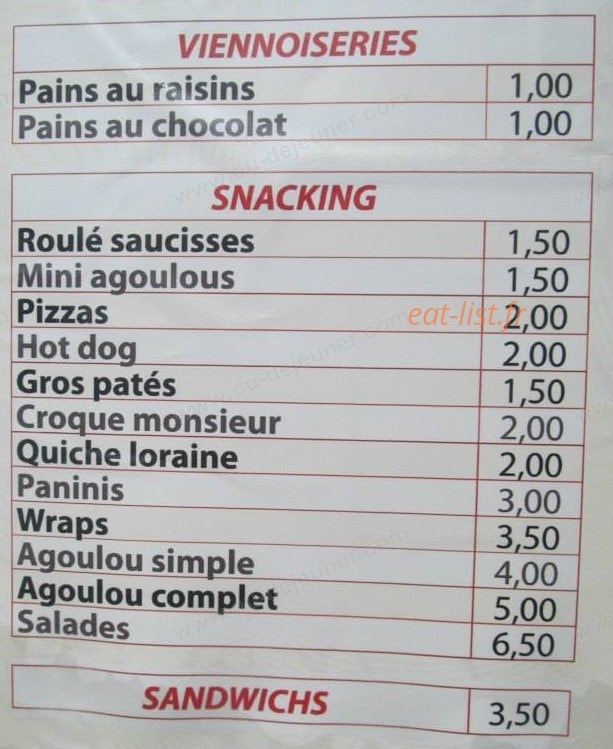 Exotic snack — carte page 1