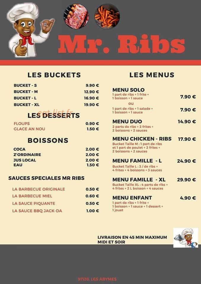 Mr Ribs — carte page 1
