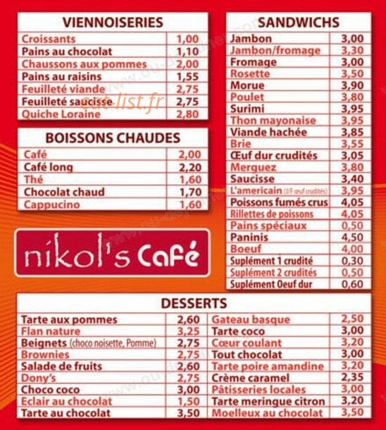 Nikol's Café — carte page 3