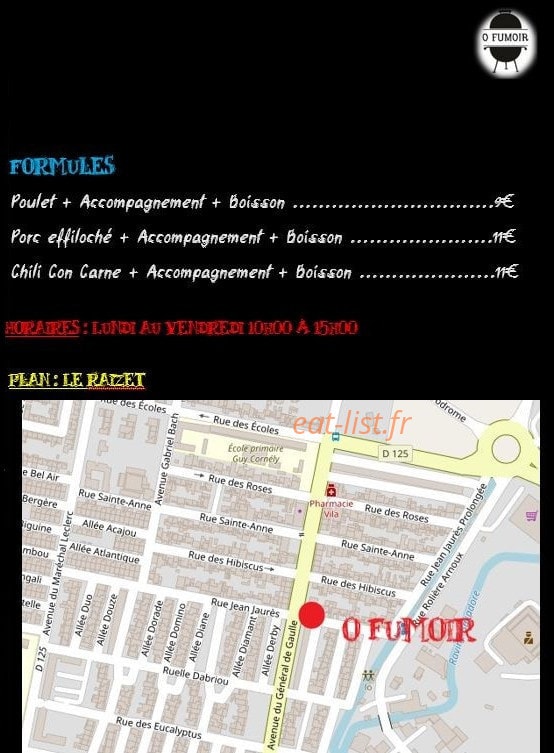 Carte et menu de O Fumoir à Les Abymes — Les formules