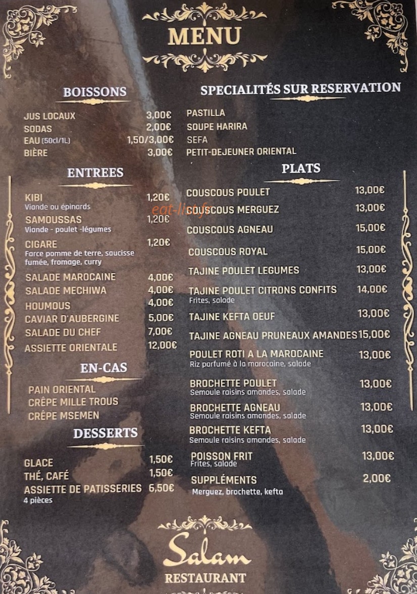 Restaurant Salam — carte page 1