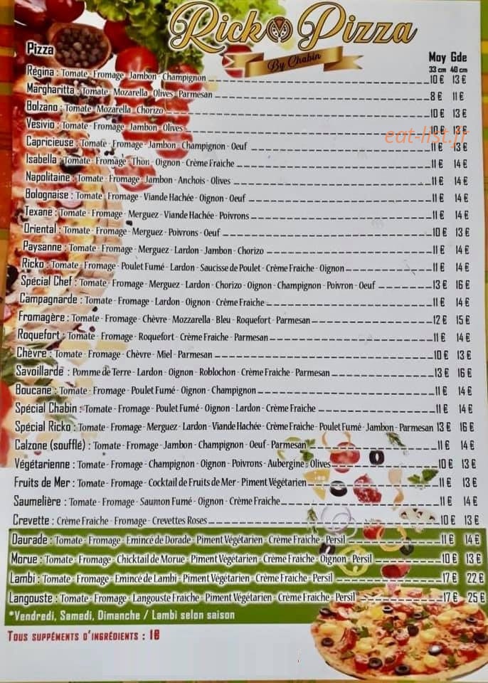 Ricko Pizza — carte page 1