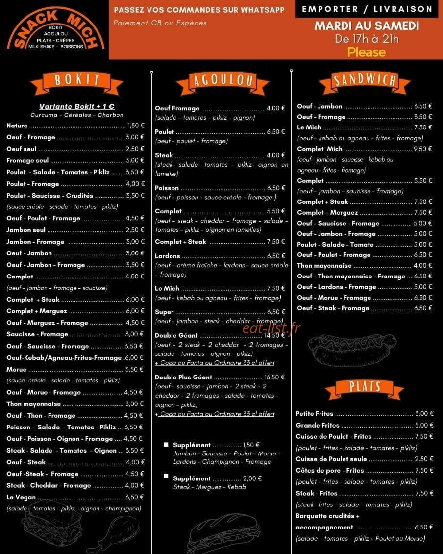 Snack Mich — carte page 1