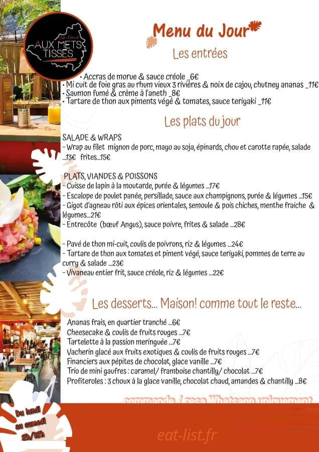 Aux Mets Tissés — carte page 1