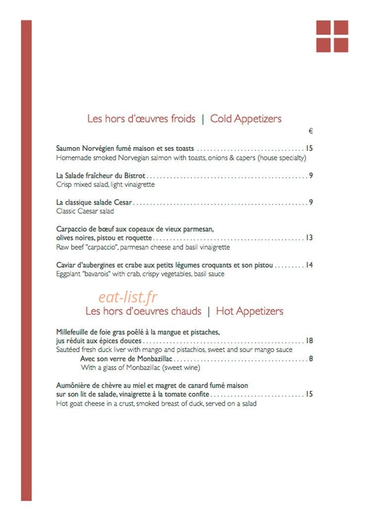 Bistrot Caraibes — carte page 1