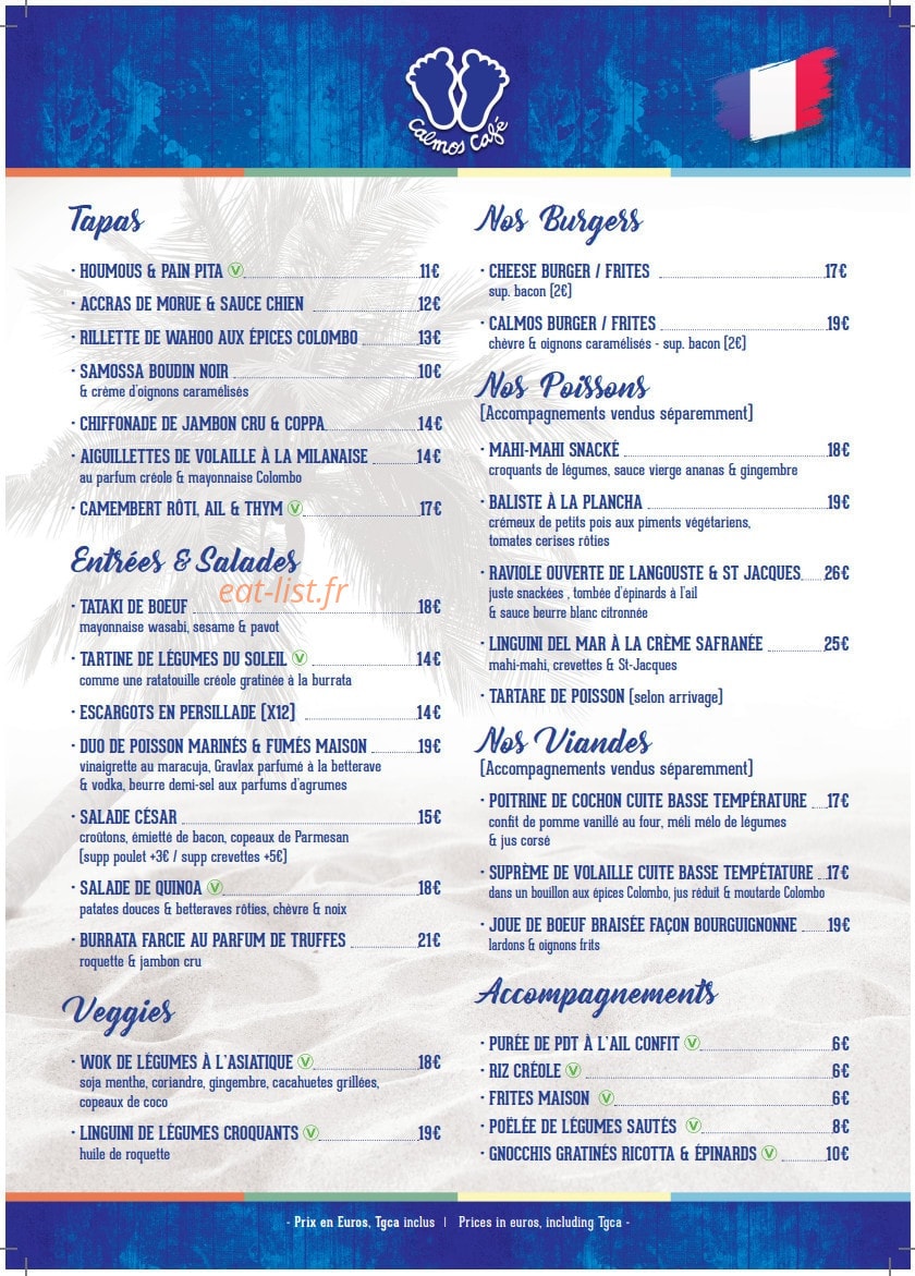 Calmos Café — carte page 1