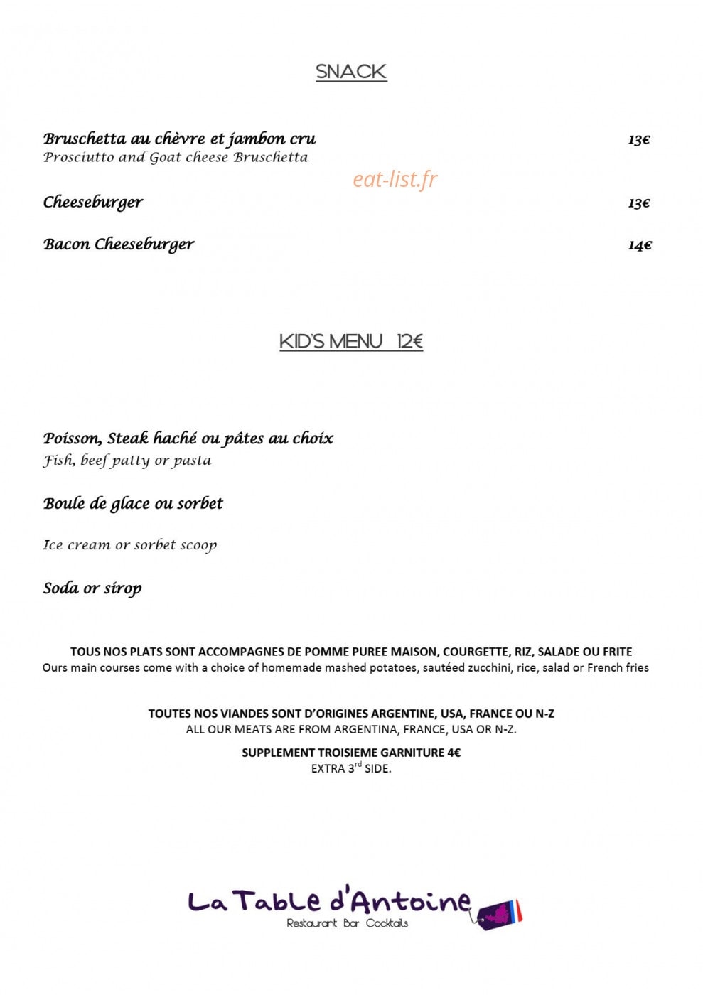 La table d'Antoine — carte page 10