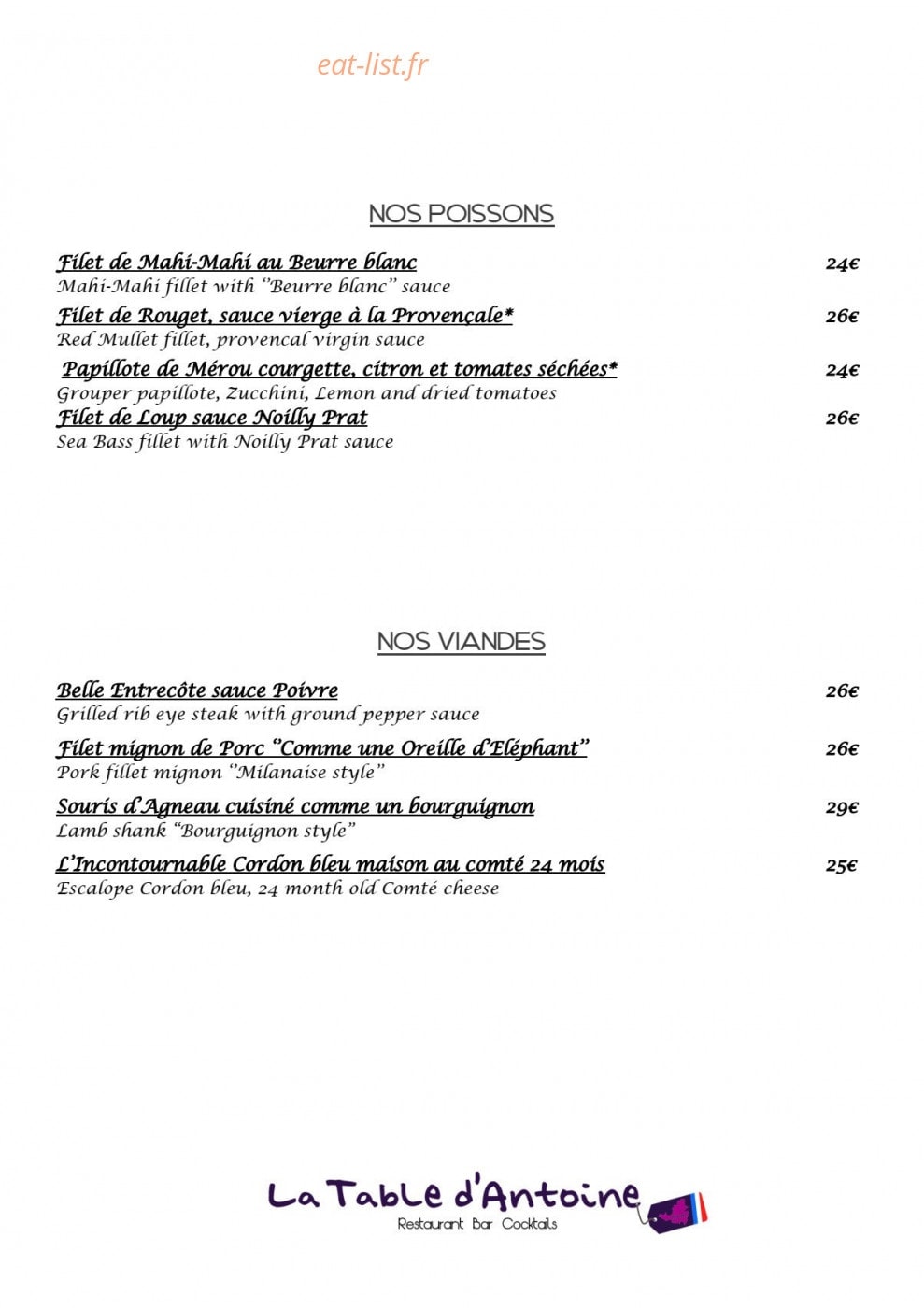La table d'Antoine — carte page 7