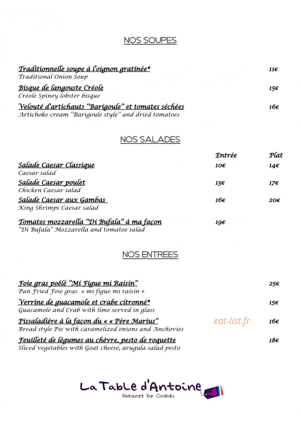 La table d'Antoine — carte page 6