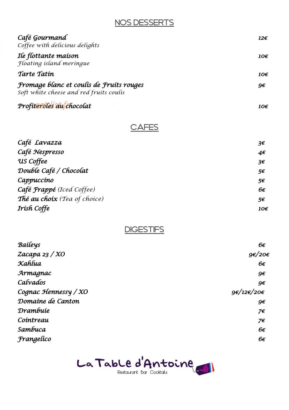 La table d'Antoine — carte page 11