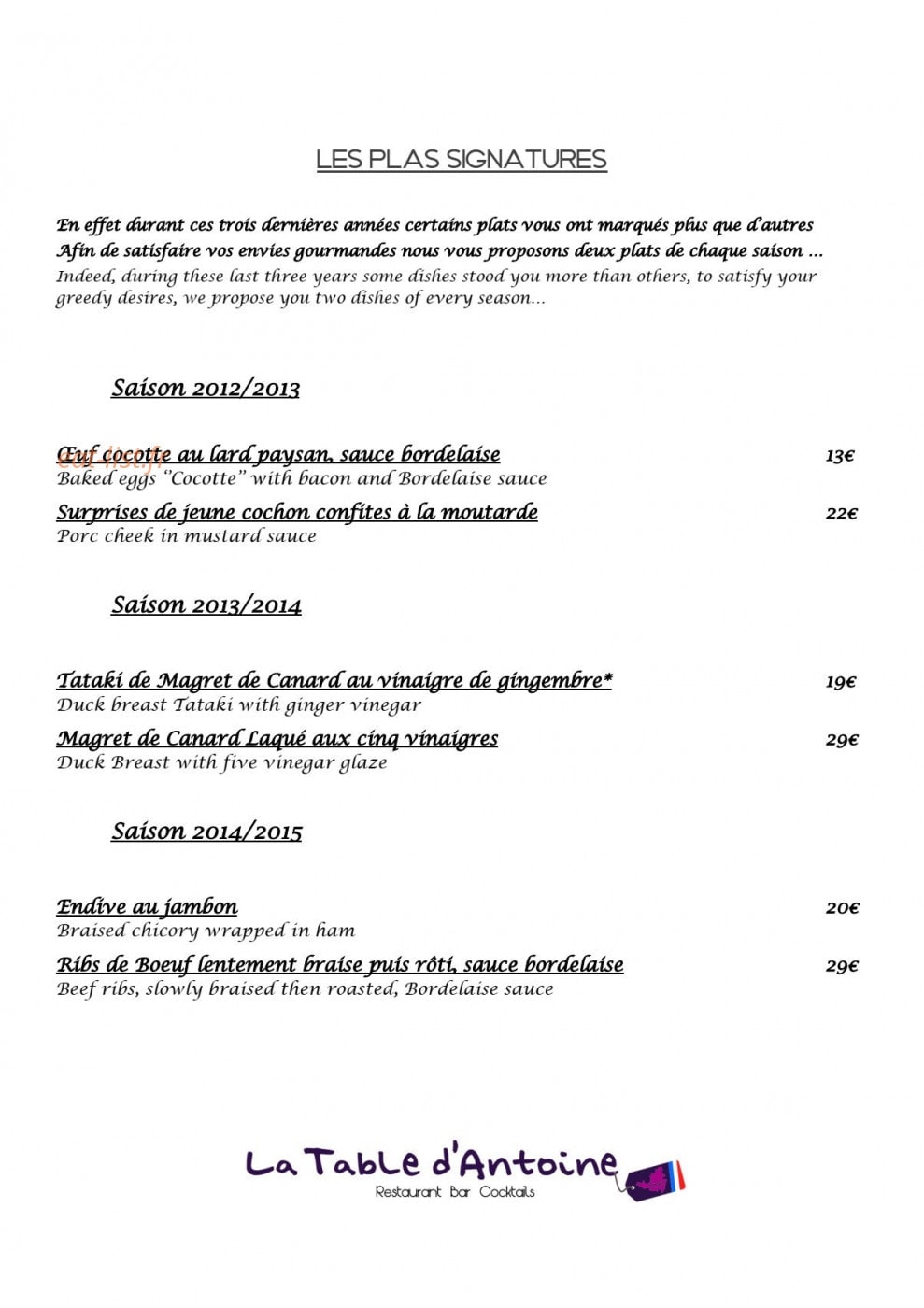 La table d'Antoine — carte page 8
