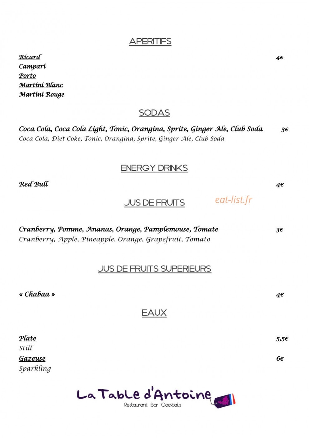 La table d'Antoine — carte page 5
