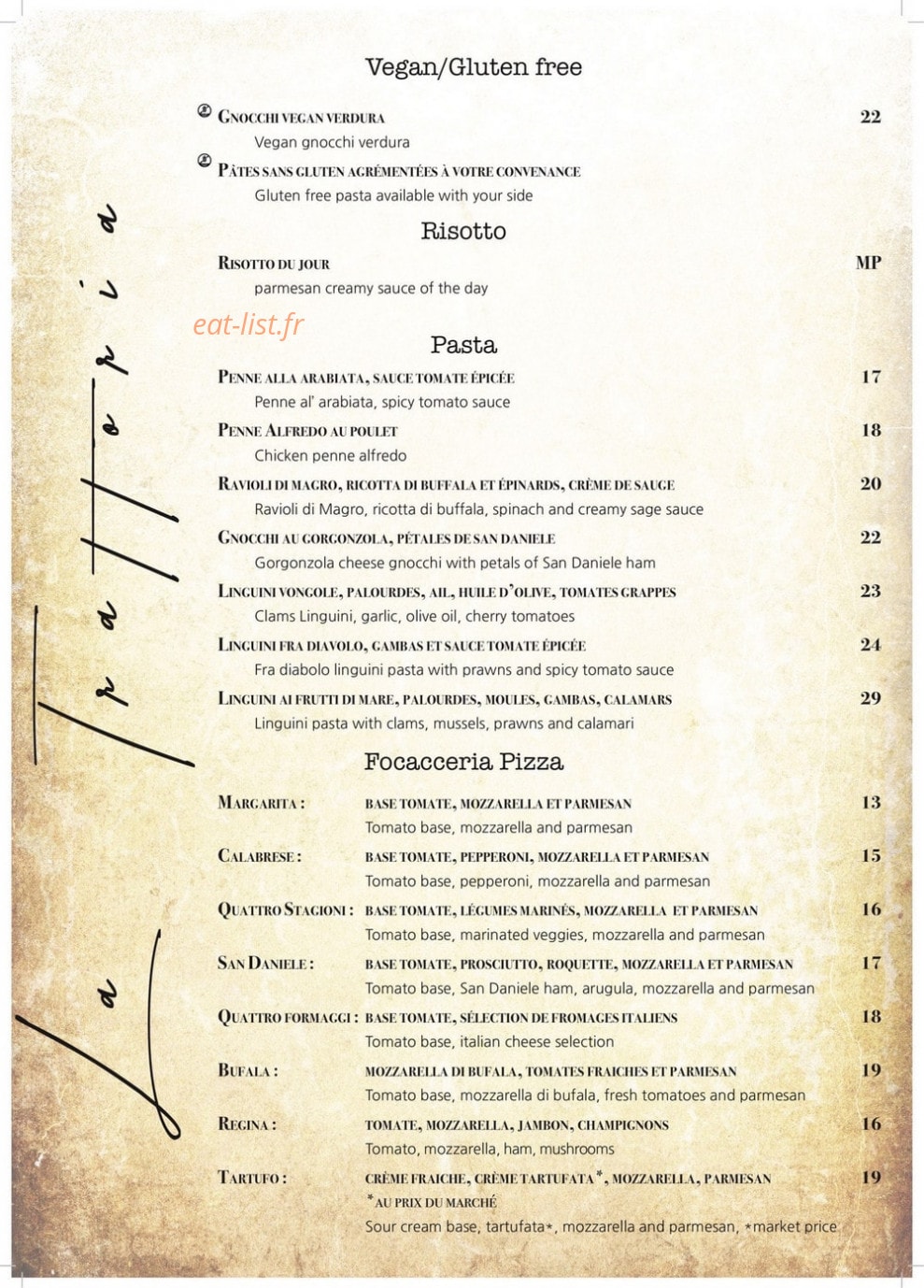 La Trattoria — carte page 1