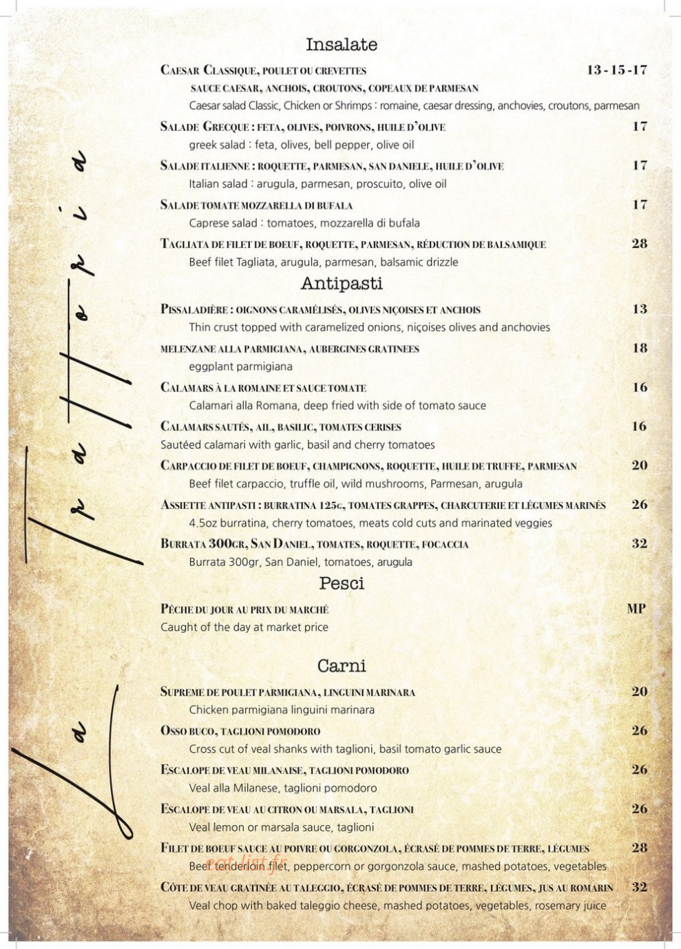 La Trattoria — carte page 2
